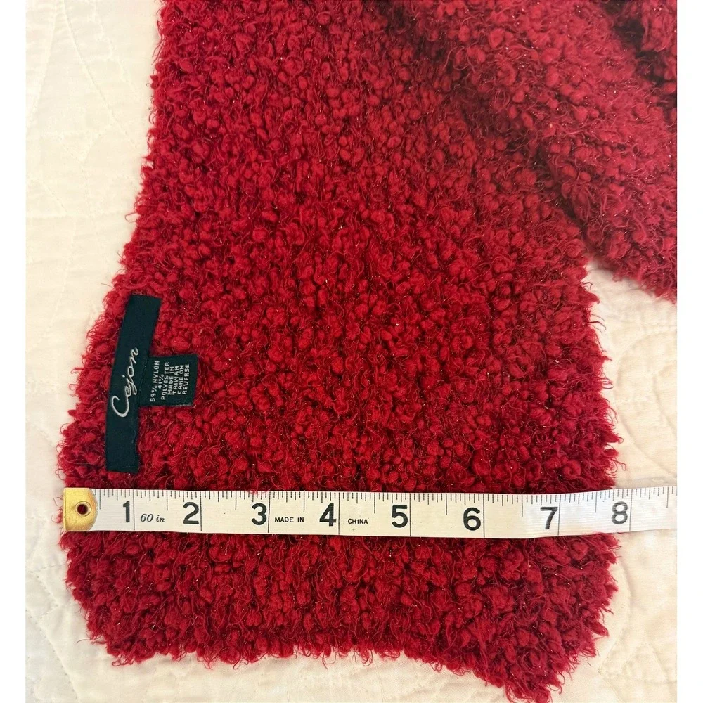 Cejon Burgundy Red Popcorn Knit Metallic Shimmer Fuzzy Scarf Long Rectangular
